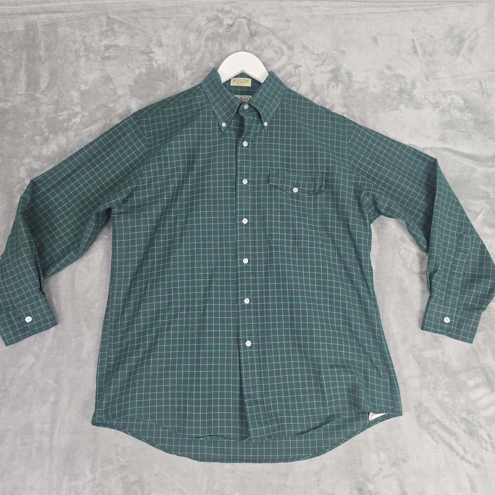 LL Bean VTG Single Needle Tailoring Shirt Men's 16-1/2 33 Green 80s Outdoors